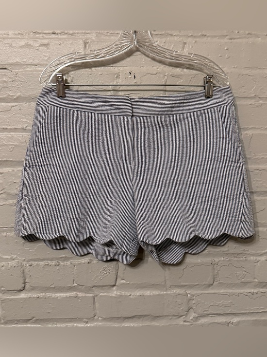 British Khaki Pants - British Khaki Striped Seersucker Scalloped Hem Shorts